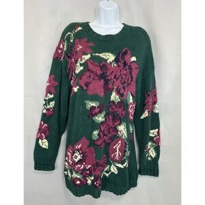 VINTAGE Paris Sport Club HAND KNITTED Sweater Large Green Fuchsia Pink w/ Mohair